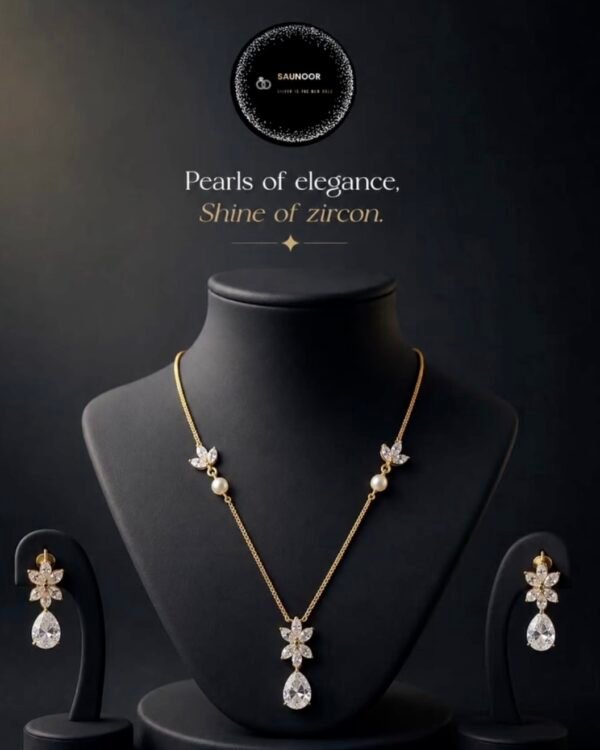 Zircon & Pearl Necklace Set
